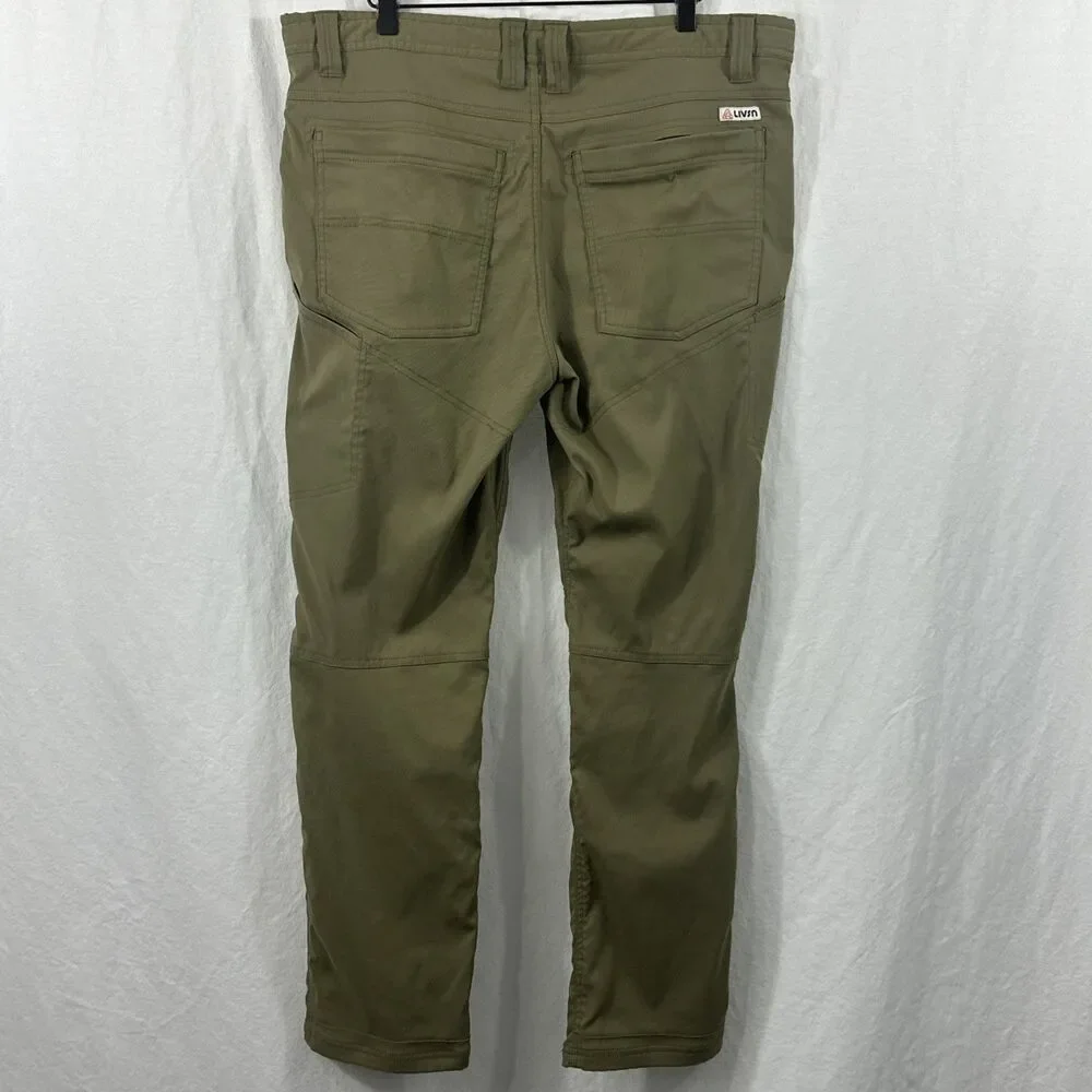 LIVSN Ecotrek Trail Pants Olive Green Mens Sz 38x30L Gorpcore Outdoor Hiking